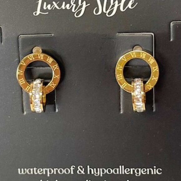 Earrings 18K Gold Plated Steel w/Rhinestones - Picture 4 of 5